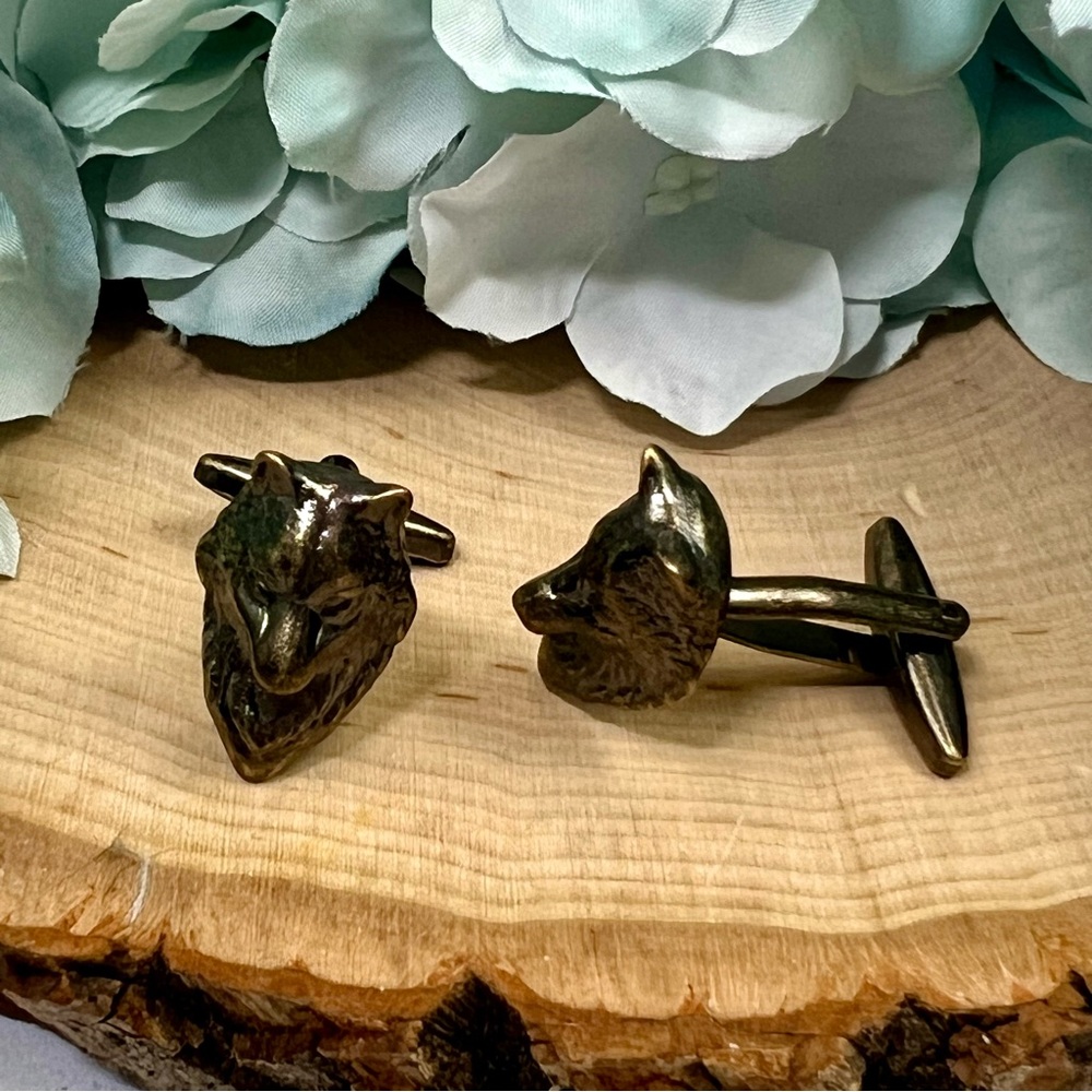 Vintage 3D Gunmetal Wolf Cufflinks - Picture 7 of 16